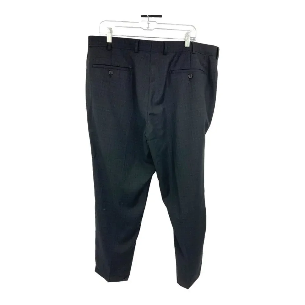Zanetti Mateo Charcoal Gray Windowpane Wool Blend Dress Pants Size 42R
